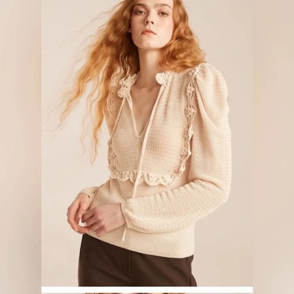 EUC Rebecca Taylor Crochet Stitch Wool Blend Sweater Long Sleeve Nude Pink Large - Picture 1 of 11